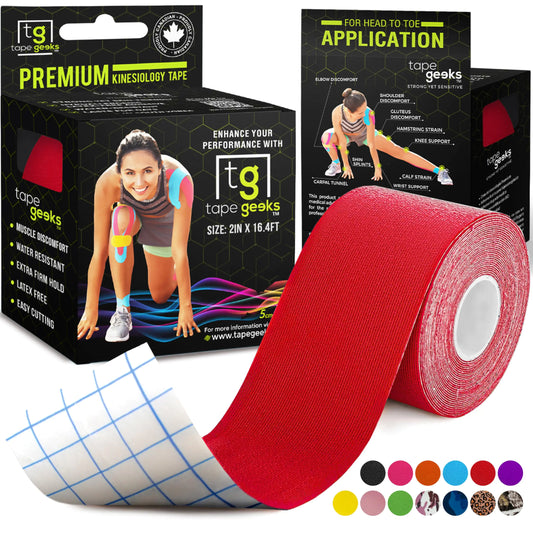 TapeGeeks Kinesiology Tape Athletic Tape - Hypoallergenic Sports K Tape Kinetic Tape Medical Tape Weightlifting Tape Gym Tape Wrist Tape Muscle Tape Knee Tape Ankle Tape Chest Tape Arm Tape